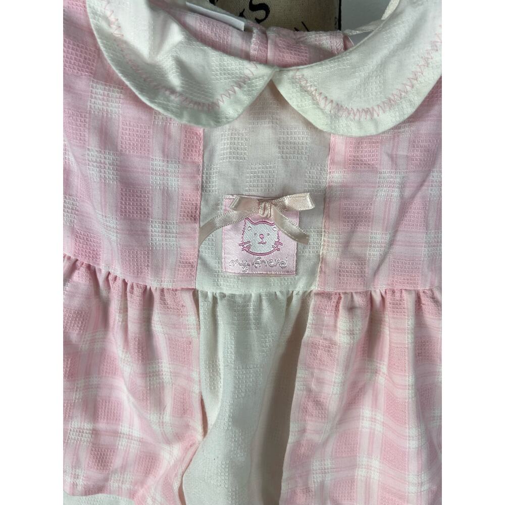 Vintage 24M light pink and white plaid collard dress with cat detail - Picture 6 of 10